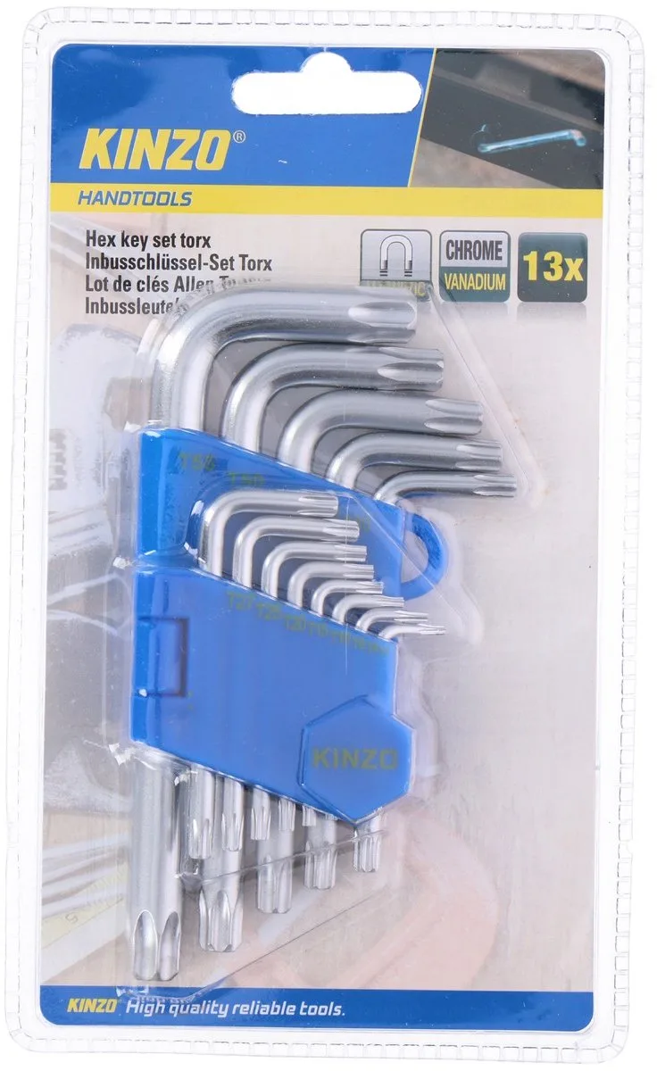 Torx Set - Inbussleutelset 13-delig – T7-T55 – Magnetische Inbussleutels van Chroom Vanadium Staal de Kinzo, Argent – image du produit