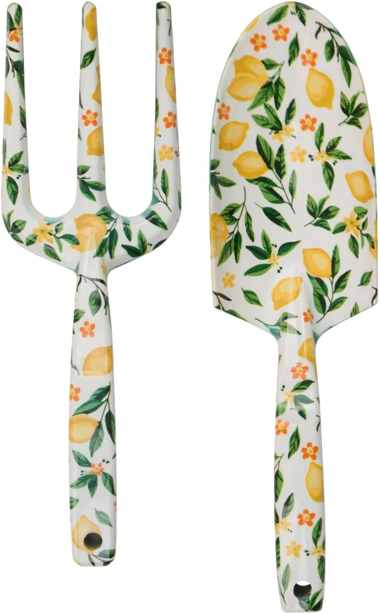 Tuingereedschap Set 2-Delig - Tuingereedschapset met Plantschep en Handvork - Tuinschep Staal en Handvork Tuin - Decoratief Tuingereedschap Bloemenmotief de Kinzo – image du produit