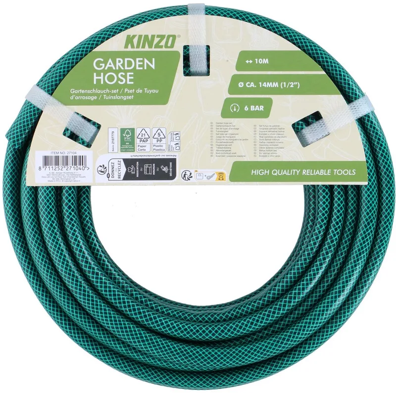 Tuinslang 10 Meter – 1/2 Inch Tuinslang Ø14 mm – Max. 6 Bar – Groen by Kinzo – product image