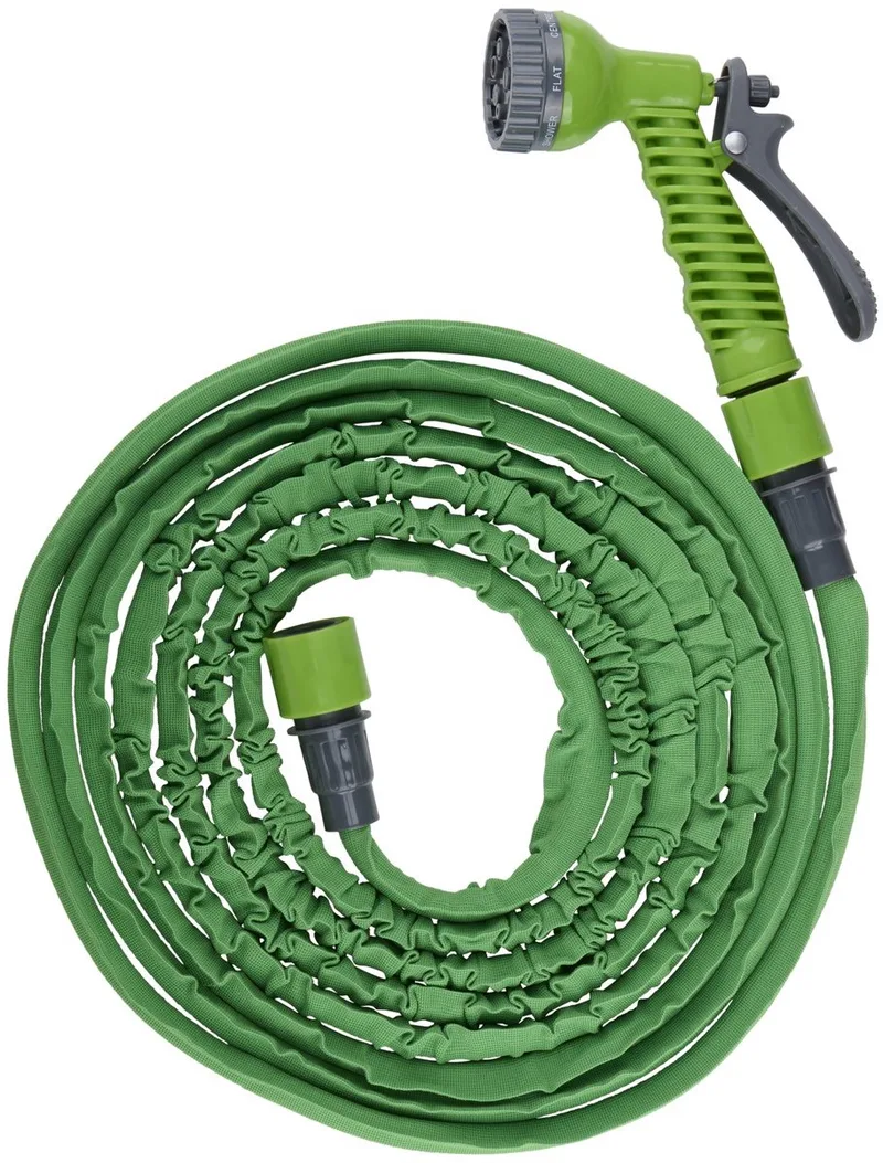 Tuinslang Flexibel 10M - Tuinslangen Incl. Opzetstuk - Tuinslang met Sproeikop met 7 Spraystanden - Kunststof - Groen/Grijs von Kinzo – Produktbild