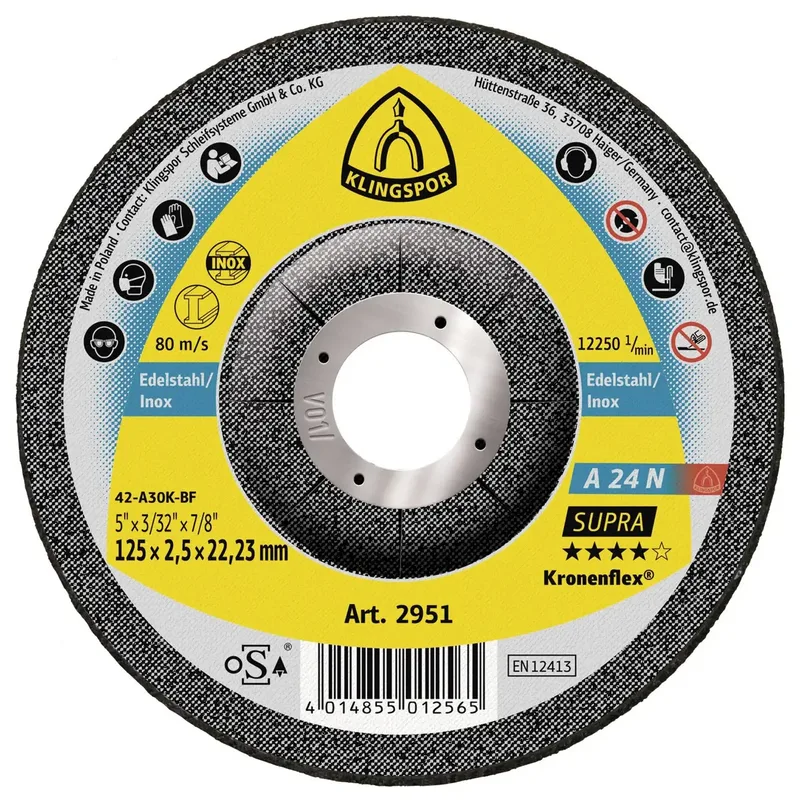 A 24 N Supra 2951 Trennscheibe gekröpft 125 mm 25 St. Edelstahl de Klingspor – image du produit