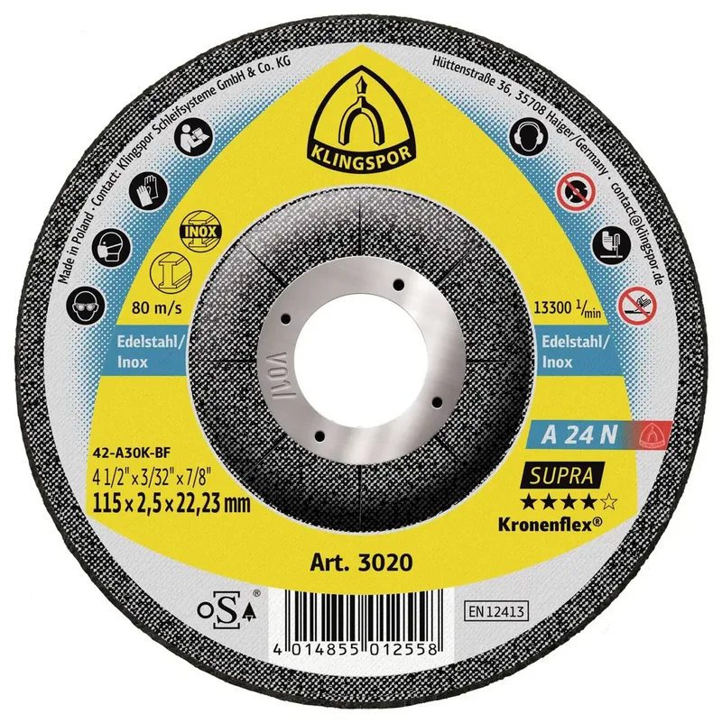 A 24 N Supra 3020 Trennscheibe gekröpft 115 mm 25 St. Edelstahl fra Klingspor – produktbillede
