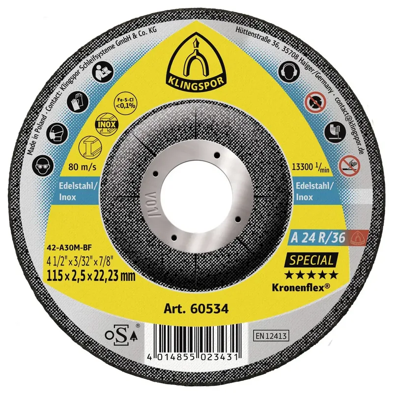 A 24 R/36 Special 60534 Trennscheibe gekröpft 115 mm 25 St. Edelstahl de Klingspor – image du produit