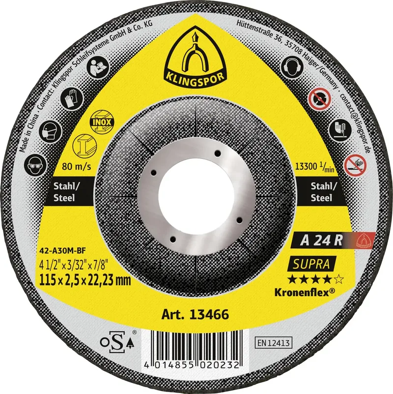 A 24 R Supra 13466 Trennscheibe gekröpft 115 mm 25 St. Stahl, Edelstahl von Klingspor – Produktbild