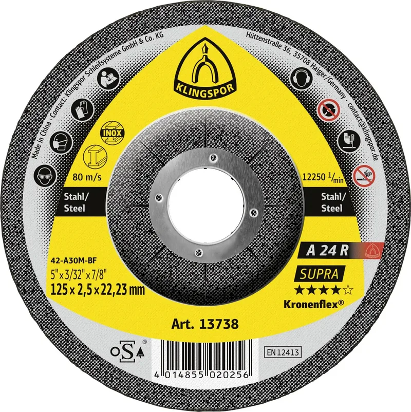 A 24 R Supra 13738 Trennscheibe gekröpft 125 mm 25 St. Stahl, Edelstahl, Gusseisen de Klingspor – image du produit