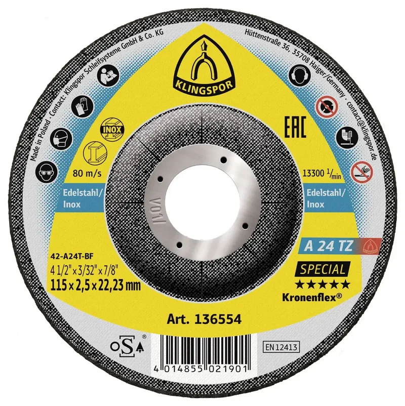 A 24 TZ Special 136554 Trennscheibe gekröpft 115 mm 25 St. Edelstahl von Klingspor – Produktbild
