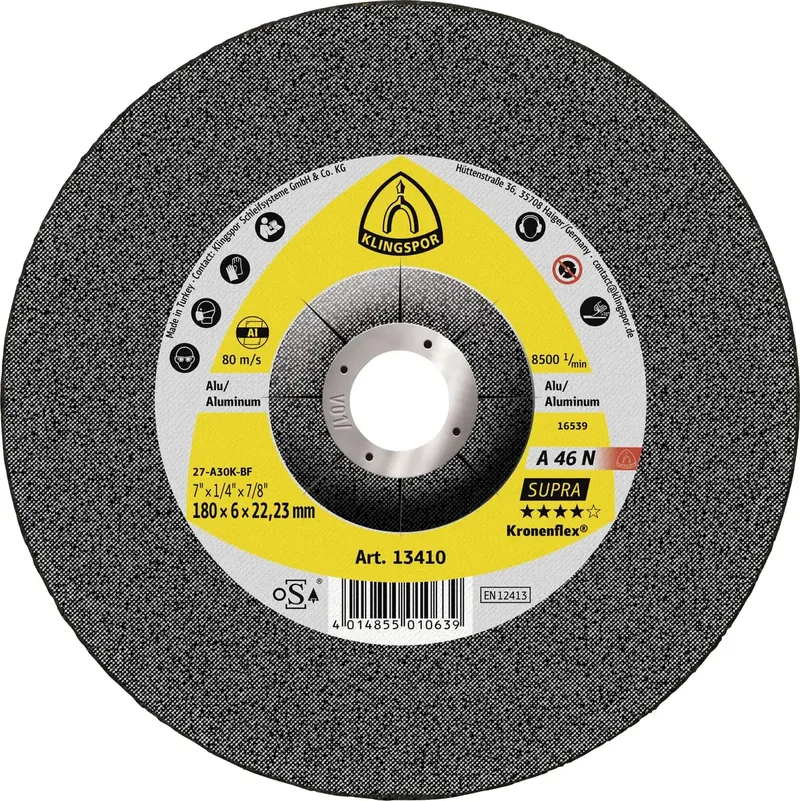 A 46 N 13410 Disque à ébarber à moyeu déporté 180 mm 10 pc(s) Métaux non ferreux de Klingspor – image du produit