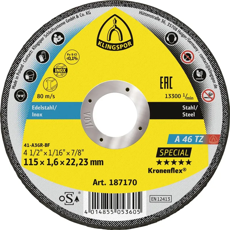 A 46 TZ Special 187170 Trennscheibe gerade 115 mm 25 St. Stahl, Edelstahl by Klingspor – product image