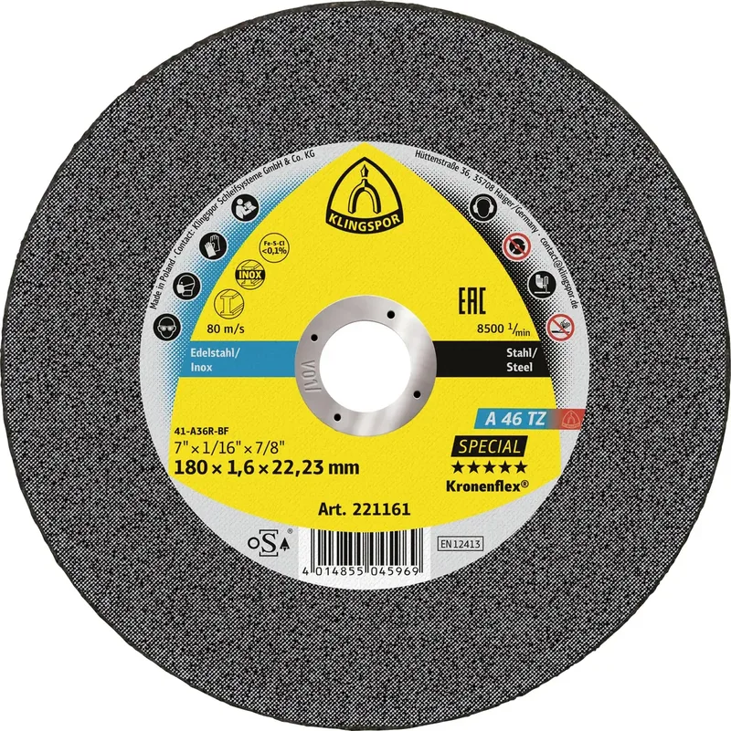 A 46 TZ Special 221161 Trennscheibe gerade 180 mm 25 St. Stahl, Edelstahl fra Klingspor – produktbillede
