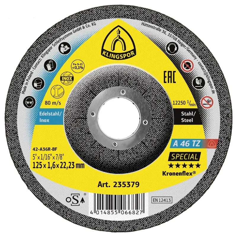 A 46 TZ Special 235379 Trennscheibe gekröpft 125 mm 25 St. Edelstahl, Stahl fra Klingspor – produktbillede