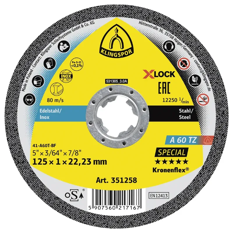 A 46 TZ Special 351256 Disque à tronçonner 125 mm 25 pc(s) acier inoxydable, acier de Klingspor – image du produit
