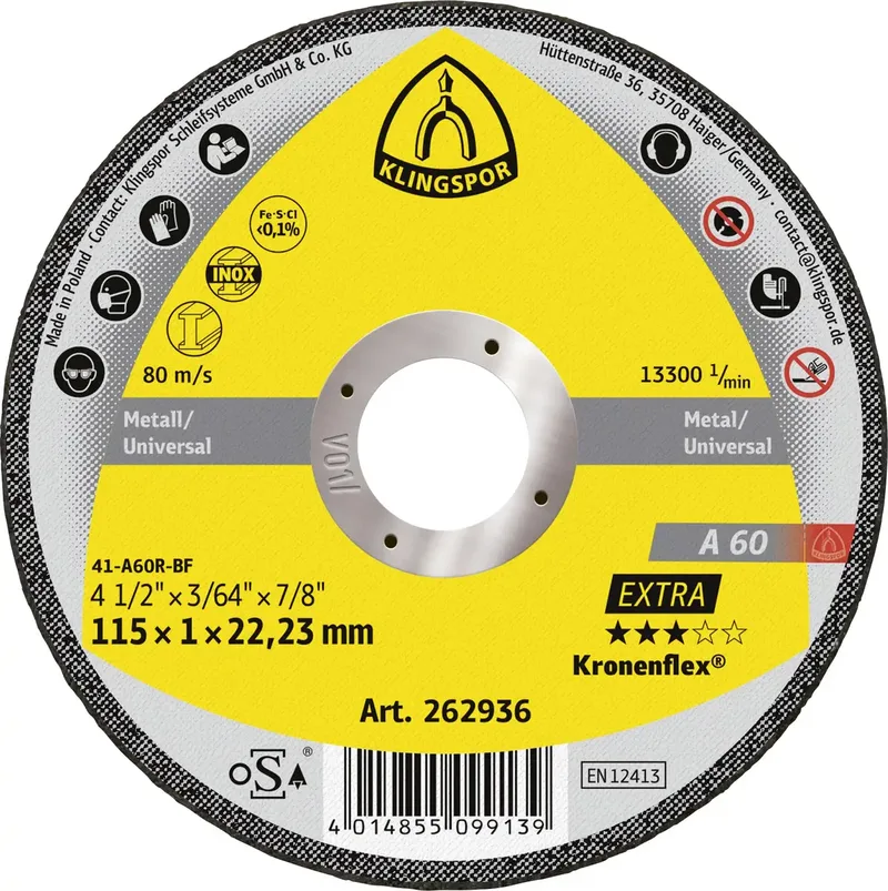A 60 Extra 262936 Trennscheibe gerade 115 mm 25 St. Edelstahl de Klingspor – image du produit