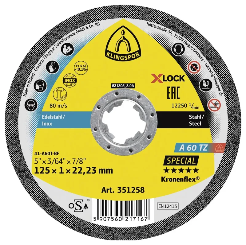 A 60 TZ Special 351258 Disque à tronçonner 125 mm 25 pc(s) acier inoxydable, acier de Klingspor – image du produit