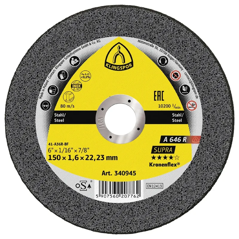 A 646 R Supra 340945 Disque à tronçonner 150 mm 25 pc(s) acier de Klingspor – image du produit