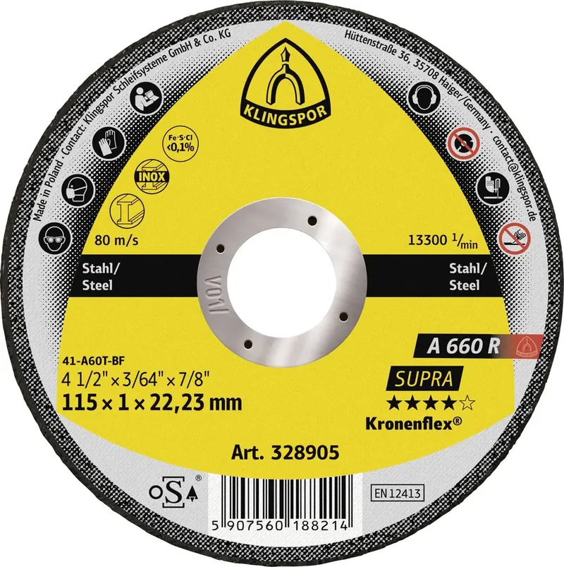 A 660 R Supra 328905 Trennscheibe gerade 115 mm 25 St. Edelstahl, Stahl von Klingspor – Produktbild