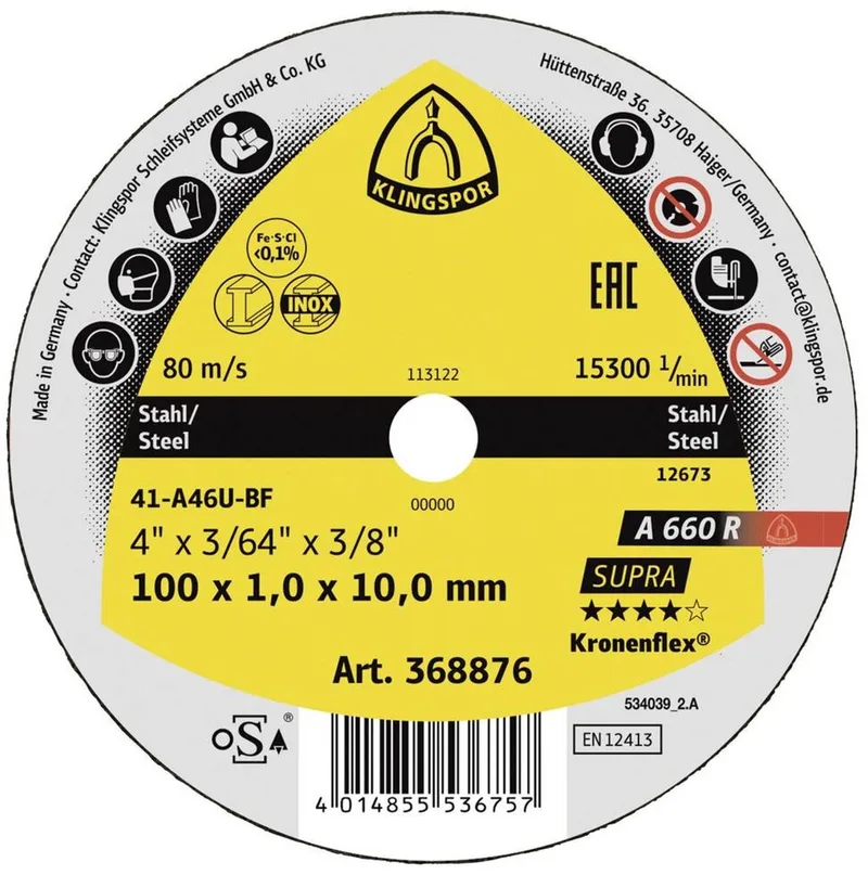 A 660 R Supra 368876 Trennscheibe gerade 100 mm 25 St. Stahl, Edelstahl von Klingspor – Produktbild