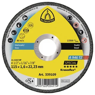 A 946 TZ Special 339109 Disque à tronçonner 115 mm 25 pc(s) acier, acier inoxydable de Klingspor – image du produit 1 sur 2
