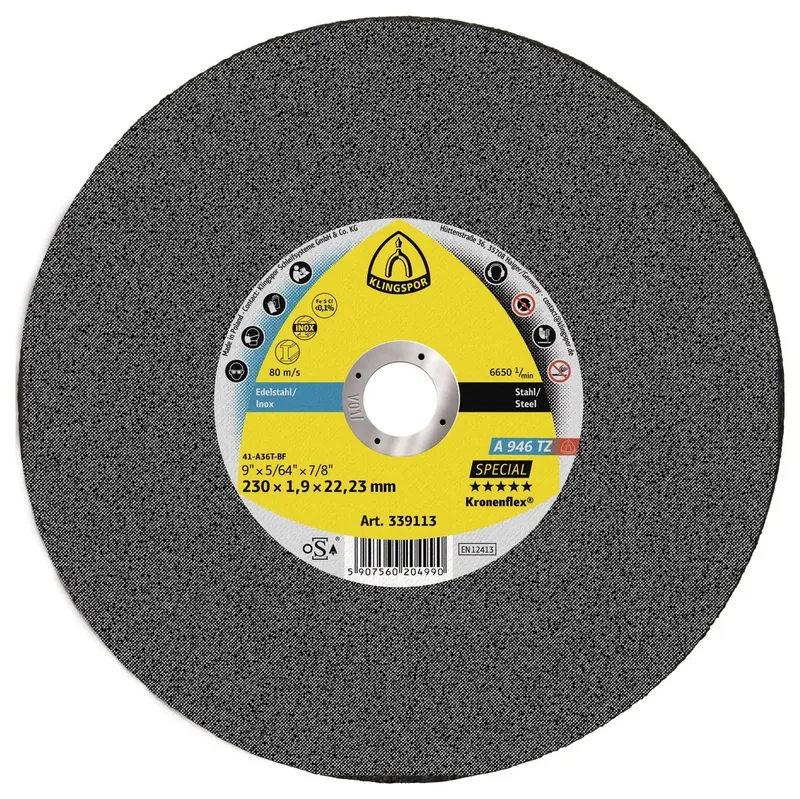 A 946 TZ Special 339113 Disque à tronçonner 230 mm 25 pc(s) acier, acier inoxydable de Klingspor – image du produit 1 sur 2