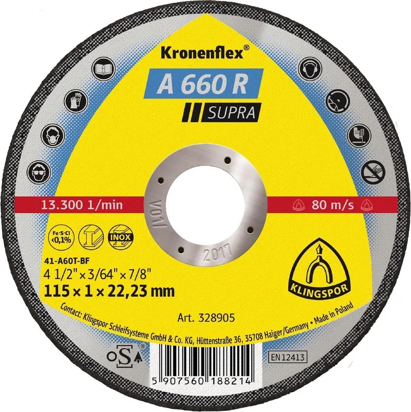 Doorslijpschijf A 660 R Supra Ø 115 x 1 mm recht - 328905 van Klingspor – productafbeelding