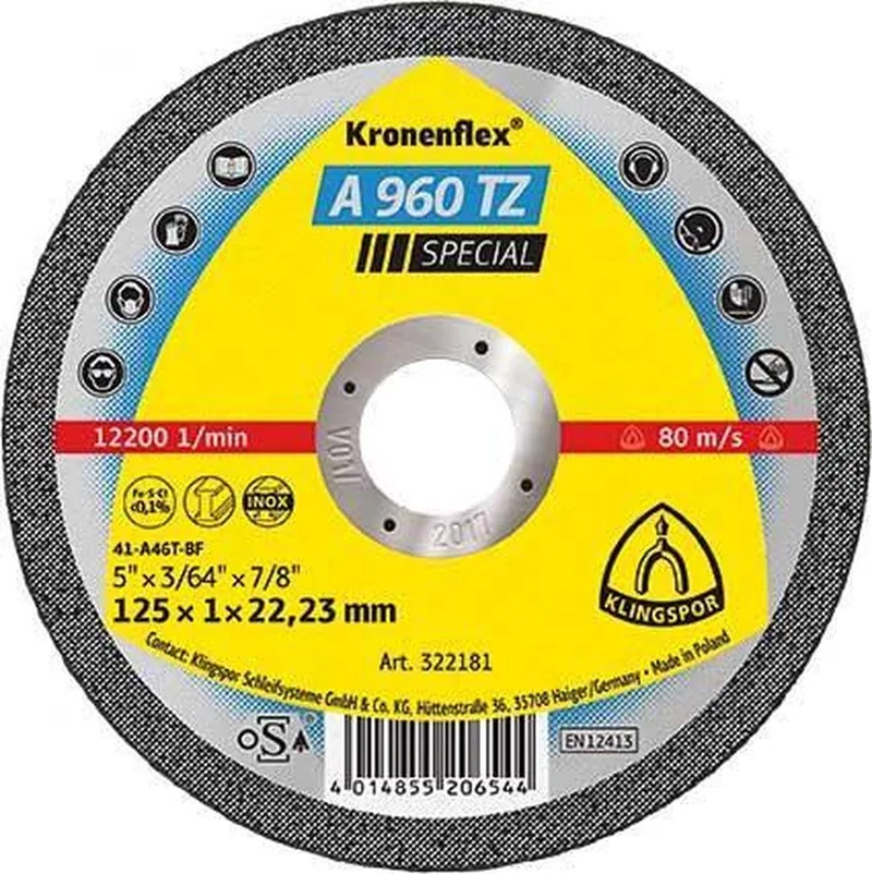 Trennscheibe A 960 TZ Special D125x1mm ger.INOX Bohr.22,23mm KLINGSPOR von Klingspor – Produktbild