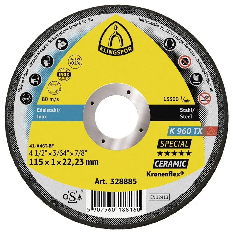 K 960 TX Special 328885 Trennscheibe gerade 115 mm 25 St. Stahl, Edelstahl, Stahl hochlegiert, Kohlenstoffstahl, Titan van Klingspor – productafbeelding