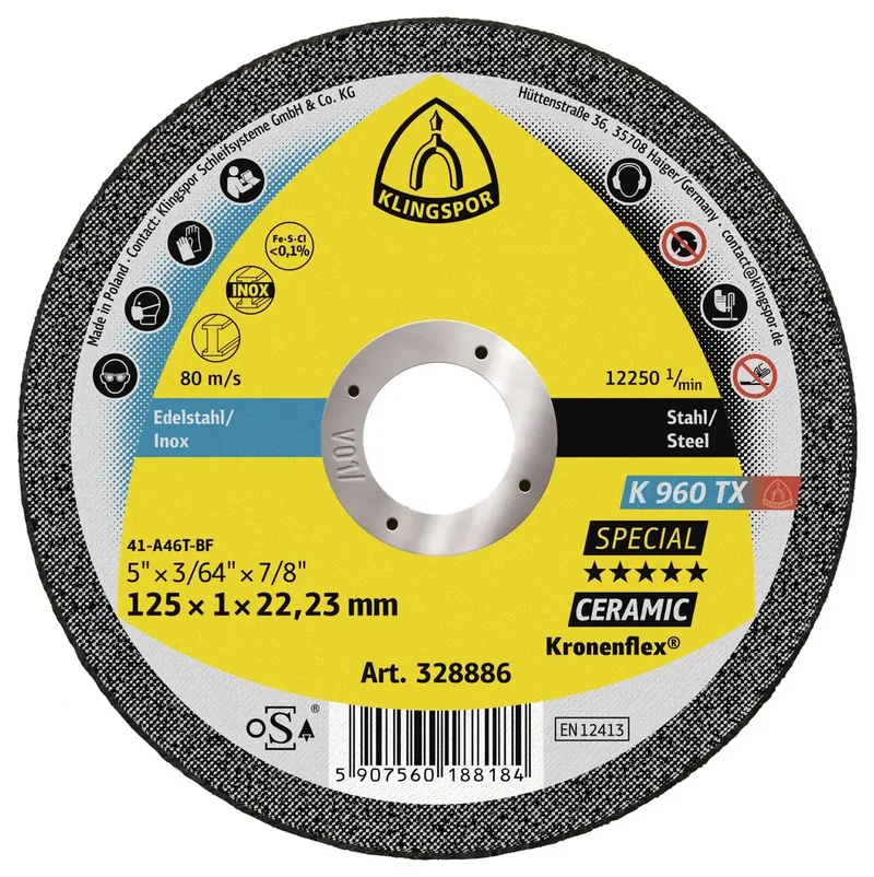 K 960 TX Special 328886 Trennscheibe gerade 125 mm 25 St. Stahl, Edelstahl, Stahl hochlegiert, Kohlenstoffstahl, Titan fra Klingspor – produktbillede