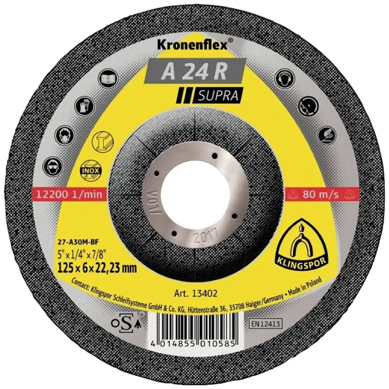 Klingspor 13402 A 24 R Supra Schruppscheibe gekröpft Durchmesser 125 mm Bohrungs-Ø 22.23 mm Stahl 10 St. by Klingspor – product image