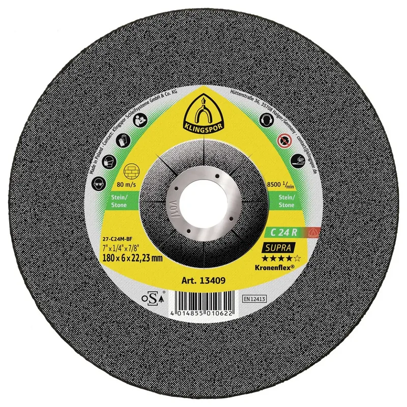 Klingspor 13409 C 24 R Supra Schruppscheibe Durchmesser 180 mm Bohrungs-Ø 22.23 mm Stein, Beton 10 St. de Klingspor – image du produit
