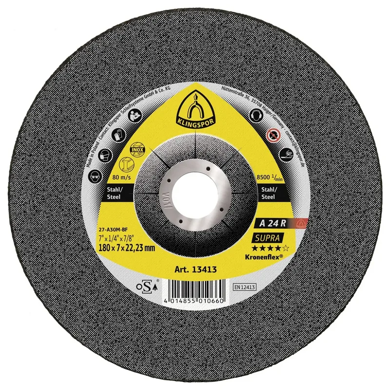 Klingspor 13413 A 24 R Supra Schruppscheibe Durchmesser 180 mm Bohrungs-Ø 22.23 mm Stahl 10 St. von Klingspor – Produktbild