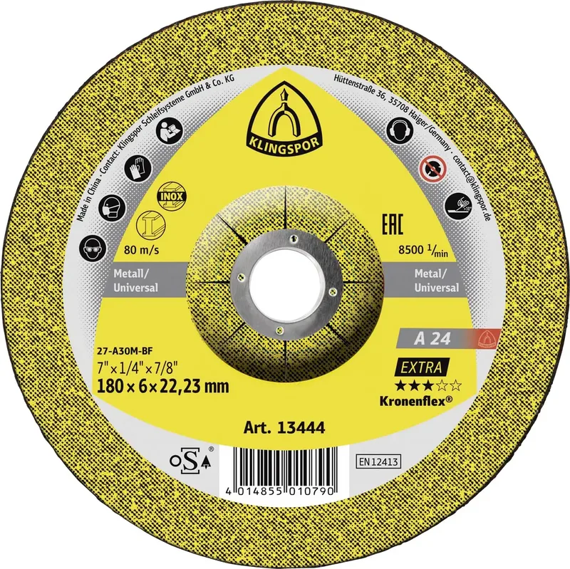 Klingspor 13444 A 24 Extra Disque à ébarber à moyeu déporté Diamètre 180 mm Ø de perçage 22.23 mm acier 10 pc(s) de Klingspor – image du produit 1 sur 2