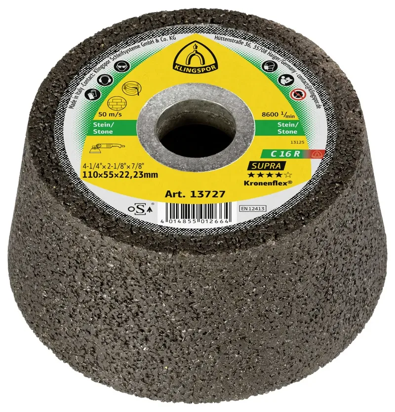 Klingspor 13727 C 16 R Schleiftopf, 110 x 55 x 22,23 mm gekröpft C 16 R Supra 11 cm 6 St. de Klingspor – image du produit