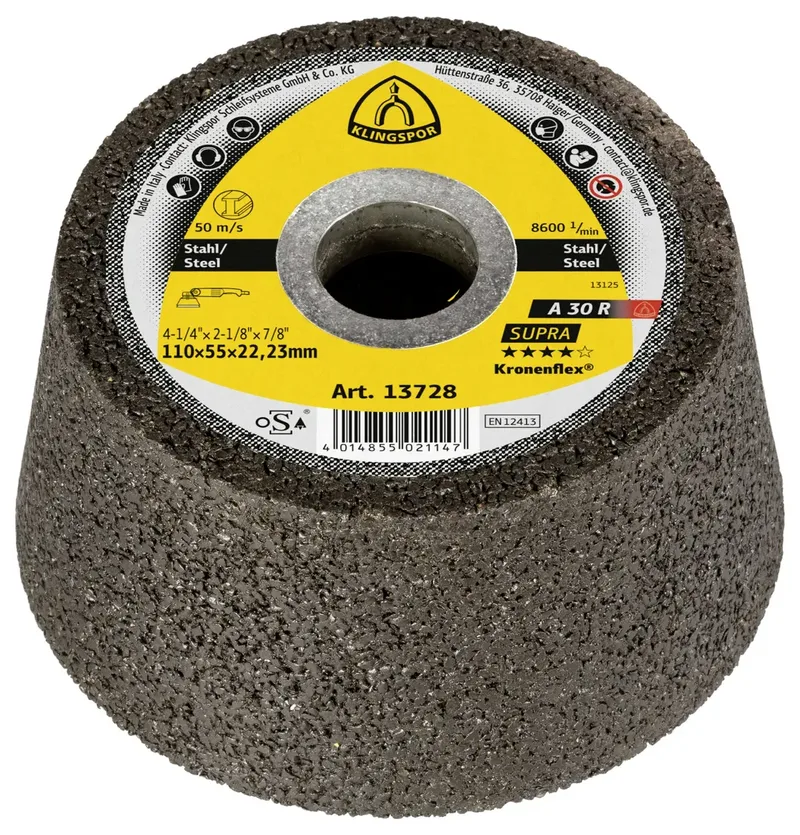 Klingspor 13728 A 30 R Schleiftopf, 110 x 55 x 22,23 mm gekröpft A 30 R Supra 11 cm 6 St. de Klingspor – image du produit