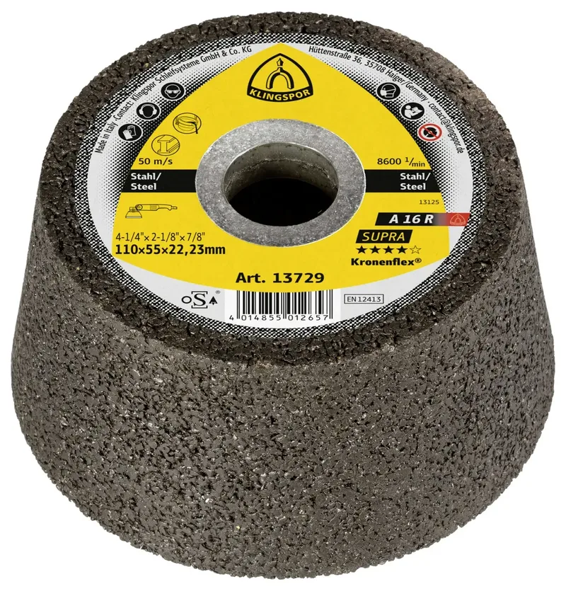Klingspor 13729 A 16 R Schleiftopf, 110 x 55 x 22,23 mm gekröpft A 16 R Supra 11 cm 6 St. de Klingspor – image du produit
