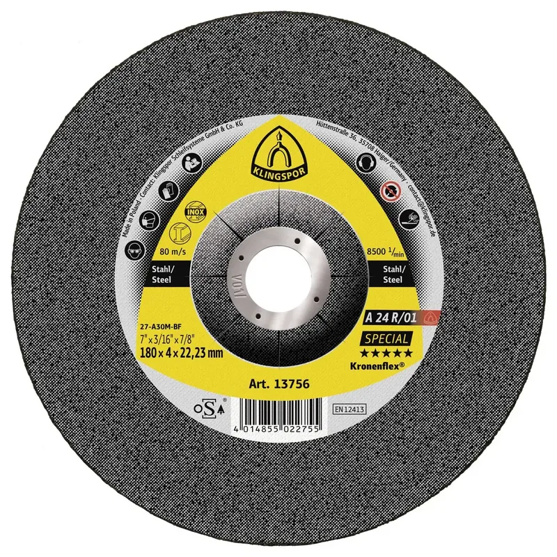 Klingspor 13756 A 24 R/01 Special Schruppscheibe Durchmesser 180 mm Bohrungs-Ø 22.23 mm Stahl 10 St. von Klingspor – Produktbild