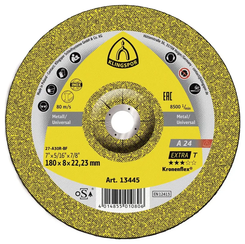 Klingspor 13794 A 24 Extra T Schruppscheibe Durchmesser 180 mm Bohrungs-Ø 22.23 mm Metall 10 St. de Klingspor – image du produit 1 sur 2
