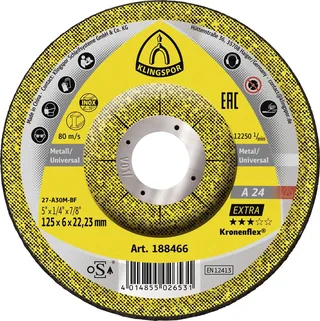 Klingspor 188466 A 24 Extra Schruppscheibe gekröpft Durchmesser 125 mm Bohrungs-Ø 22.23 mm Stahl 10 St. de Klingspor – image du produit 1 sur 2