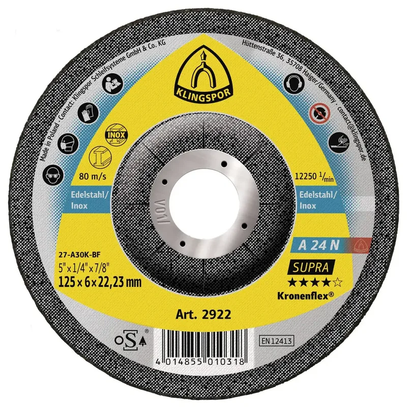 Klingspor 2922 A 24 N Supra Schruppscheibe Durchmesser 125 mm Bohrungs-Ø 22.23 mm Edelstahl 10 St. de Klingspor – image du produit