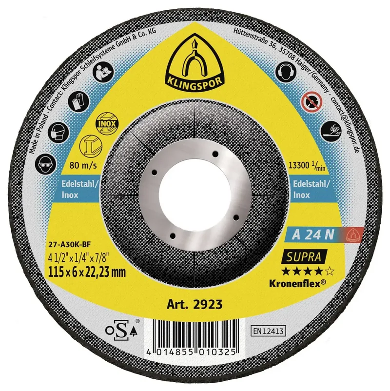 Klingspor 2923 A 24 N Supra Disque à ébarber Diamètre 115 mm Ø de perçage 22.23 mm acier inoxydable 10 pc(s) de Klingspor – image du produit