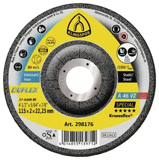 Klingspor 298176 A 46 VZ Special Disque à ébarber Diamètre 115 mm Ø de perçage 22.23 mm acier inoxydable, acier 25 pc(s) de Klingspor – image du produit 1 sur 2