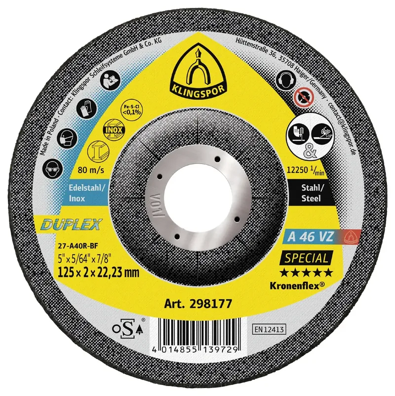 Klingspor 298177 A 46 VZ Special Schruppscheibe Durchmesser 125 mm Bohrungs-Ø 22.23 mm Edelstahl, Stahl 25 St. von Klingspor – Produktbild 1 von 2