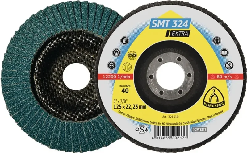 Klingspor 321510 SMT 324 Extra Fächerschleifscheibe Durchmesser 125 mm Bohrungs-Ø 22.23 mm Körnung (num) 40 INOX, Stahl 10 St. von Klingspor – Produktbild