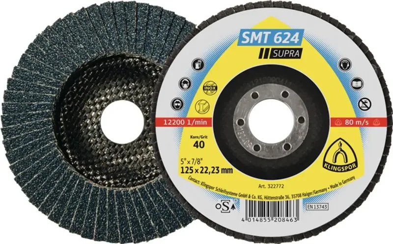 Klingspor 322774 SMT 624 Supra Lamellenschijf Diameter 125 mm Boordiameter 22.23 mm Korrelgrootte (num) 60 Inox, Staal 10 stuk(s) by Klingspor – product image