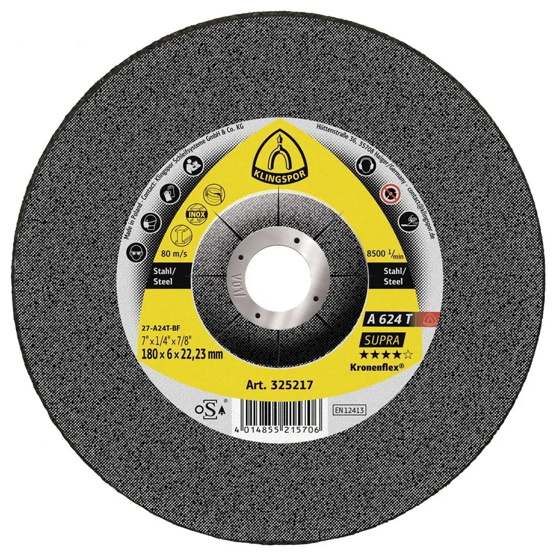Klingspor 325217 A 624 T Supra Schruppscheibe Durchmesser 180 mm Bohrungs-Ø 22.23 mm Stahl, Edelstahl, Guss 10 St. de Klingspor – image du produit
