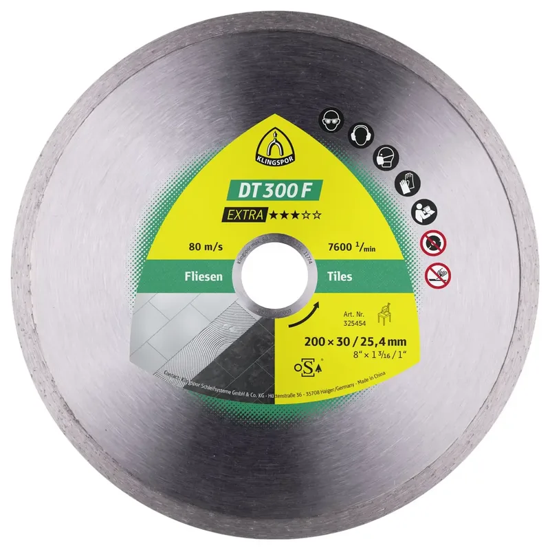 Klingspor 325454 DT 300 F Extra Disque à tronçonner diamanté Diamètre 200 mm Ø de perçage 30 mm Carrelage, Carrelage 1 pc(s) de Klingspor – image du produit