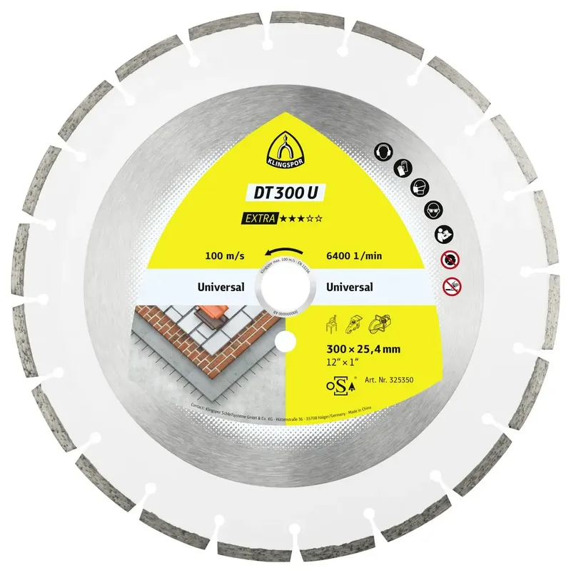 Klingspor 326831 DT 300 U Extra Disque à tronçonner diamanté Diamètre 300 mm Ø de perçage 20 mm Matériaux de chantier 1 pc(s) de Klingspor – image du produit 1 sur 2