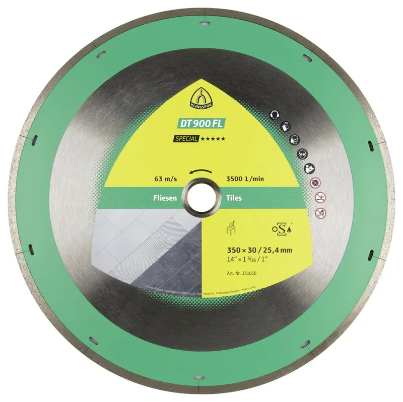 Klingspor 331050 DT 900 FL Special Diamanttrennscheibe Durchmesser 350 mm Bohrungs-Ø 30 mm Wandfliesen, Bodenfliesen, Porzellan, Keramik, Marmor, Feinsteinzeug de Klingspor – image du produit