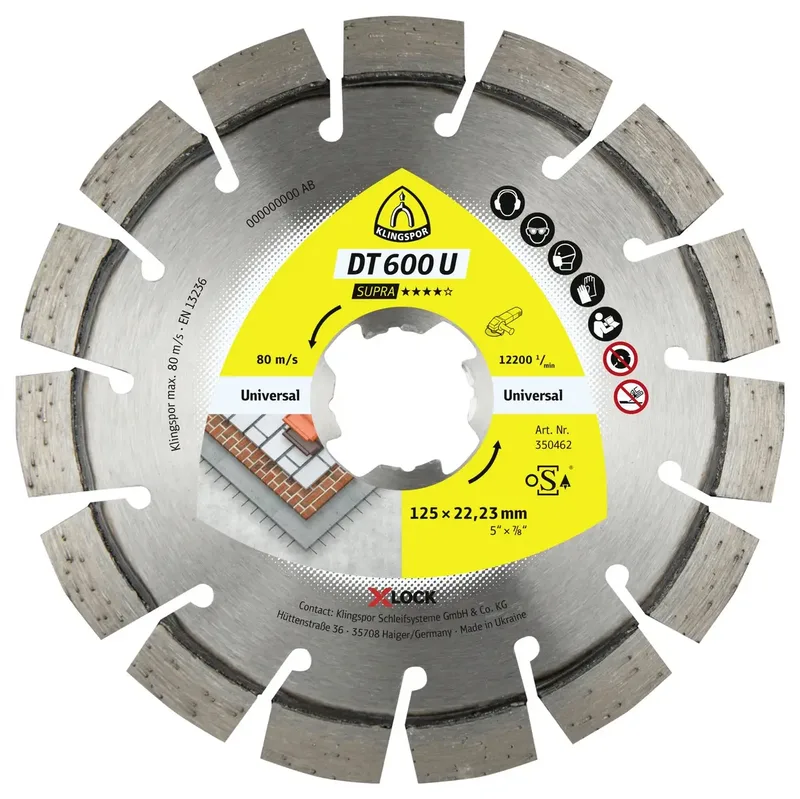Klingspor 350462 DT 600 U Supra Diamanttrennscheibe Durchmesser 125 mm Bohrungs-Ø 22.23 mm Baustellenmaterialien, Beton, universal, Altbeton, armiert de Klingspor – image du produit 1 sur 2