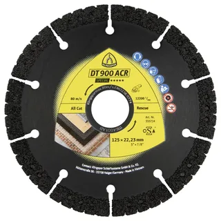 Klingspor 355723 DT 900 ACR Special Diamanttrennscheibe Durchmesser 115 mm Bohrungs-Ø 22.23 mm Baustellenmaterialien, Beton, universal, Glas, Holzwerkstoffe de Klingspor – image du produit 1 sur 2