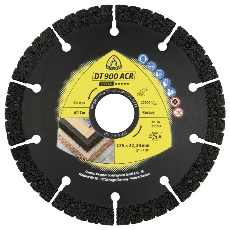 Klingspor 355723 DT 900 ACR Special Diamanttrennscheibe Durchmesser 115 mm Bohrungs-Ø 22.23 mm Baustellenmaterialien, Beton, universal, Glas, Holzwerkstoffe de Klingspor – image du produit 1 sur 2