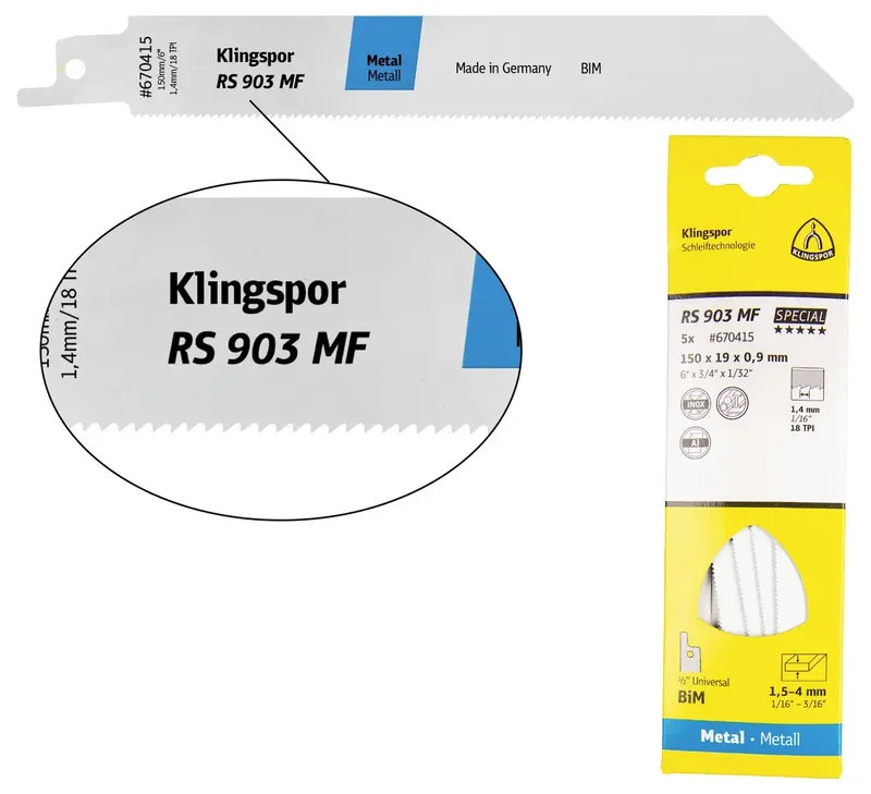 Klingspor 670434 RS 903 MF Säbelsägeblätter, 230 x 19 x 0,9 mm Nutzlänge 210Bi-Metall, gefräst, geschränkt , 18 Zähne pro Zoll, SB-verpackt im Karton de Klingspor – image du produit 1 sur 2